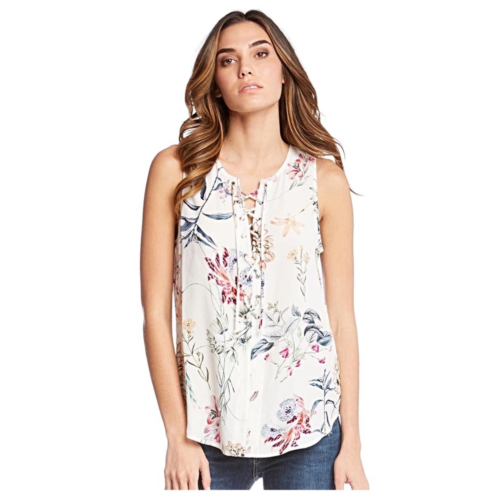 Floral Lace Up Sleeveless Top by Fifteen Twenty - Picture 3 of 4